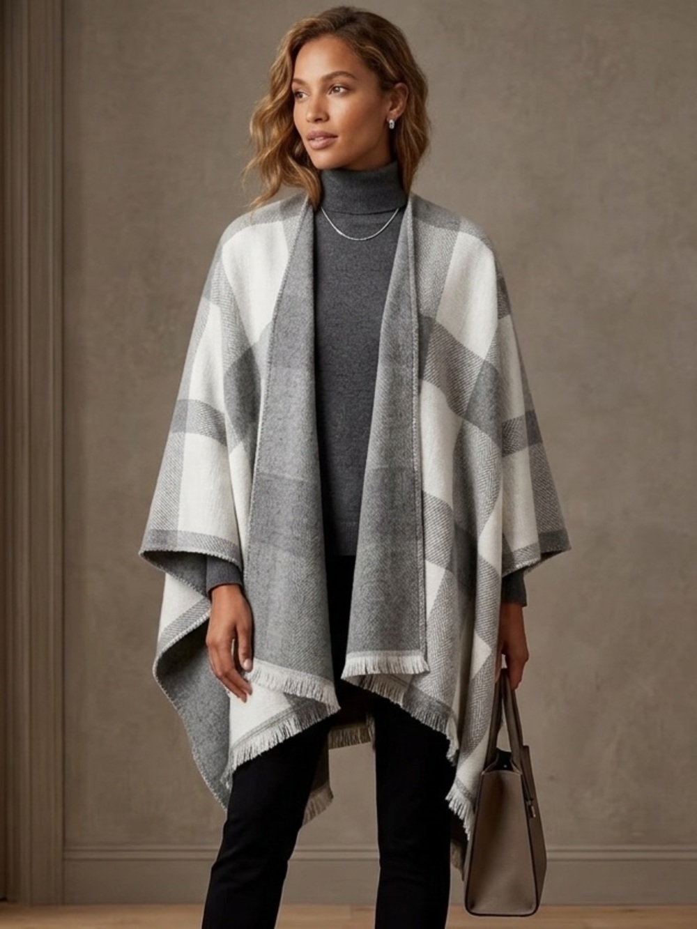 Banana Republic Double Sided Wrap Scarf Grey plaid/Grey solid